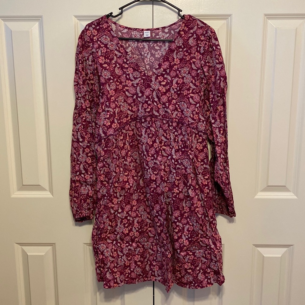 Cranberry Floral Peasant Dress